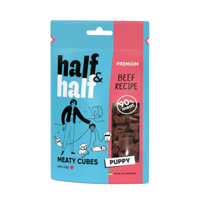 Half&Half ласощі для цуценят, м'ясні кубики з яловичиною, 100 г