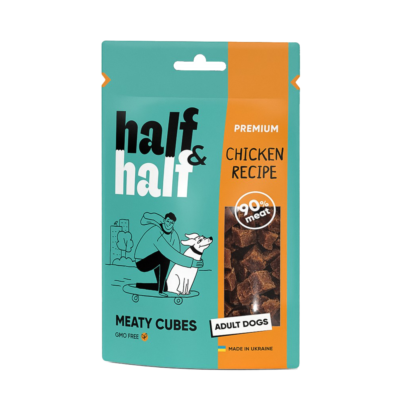 Half&Half ласощі для дорослих собак, м'ясні кубики з куркою, 100 г
