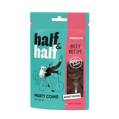 Half&Half ласощі для дорослих собак, м'ясні монетки з яловичиною, 100 г