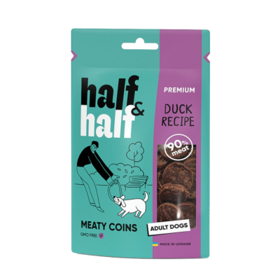 Half&Half ласощі для дорослих собак, м'ясні монетки з качкою, 100 г