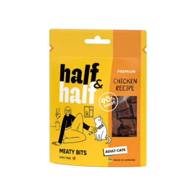 Half&Half ласощі для дорослих котів, м'ясні шматочки з куркою, 50 г