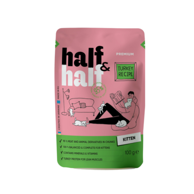 Half&Half вологий корм для кошенят, шматочки з індичкою в желе, 100 г