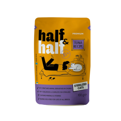 Half&Half вологий корм для стерилізованих котів, шматочки з тунцем у соусі, 100 г