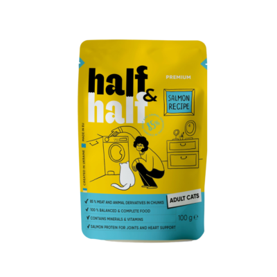Half&Half вологий корм для дорослих котів, шматочки з лососем в желе, 100 г