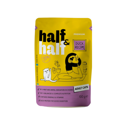 Half&Half вологий корм для дорослих котів, шматочки з качкою в соусі, 100 г