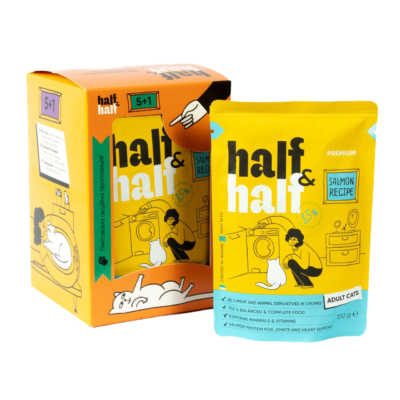 Half&Half вологий корм для дорослих котів, шматочки з лососем в желе, набір "5+1", 600 г