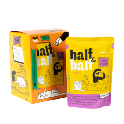 Half&Half вологий корм для дорослих котів, шматочки з качкою в соусі, набір "5+1", 600 г