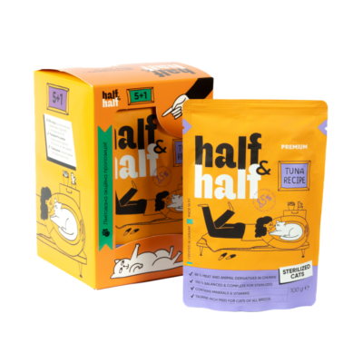 Half&Half вологий корм для стерилізованих котів, шматочки з тунцем у соусі, набір "5+1", 600 г