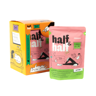 Half&Half вологий корм для кошенят, шматочки з індичкою в желе, набір "5+1", 600 г