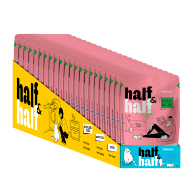 Half&Half вологий корм для кошенят, шматочки з індичкою в желе, набір "22 шт", 2,2 кг