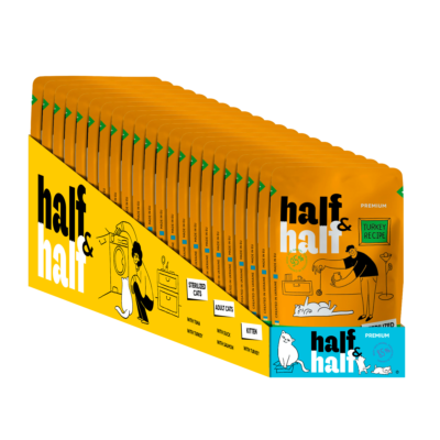 Half&Half вологий корм для стерилізованих котів, шматочки з індичкою в желе, набір "22 шт", 2,2 кг