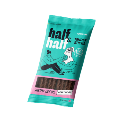 Half&Half ласощі для дорослих собак, м'ясні палички з креветкою, 100 г