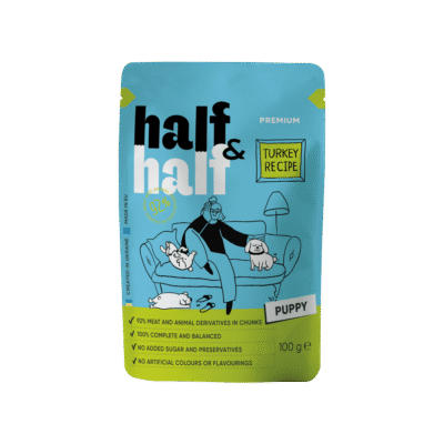 Half&Half вологий корм для цуценят, шматочки з індичкою в соусі, 100 г