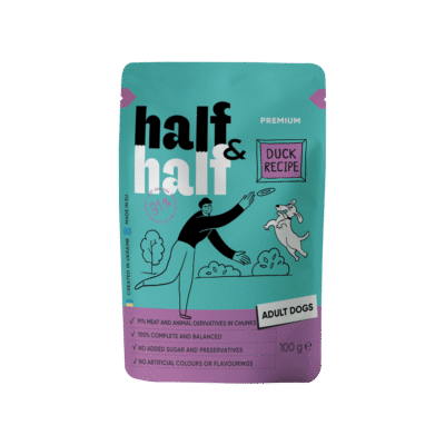 Half&Half вологий корм для дорослих собак, шматочки з качкою в соусі, 100 г