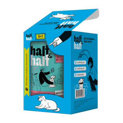 Half&Half вологий корм для дорослих собак, шматочки з яловичиною в соусі, набір "5+1", 600 г