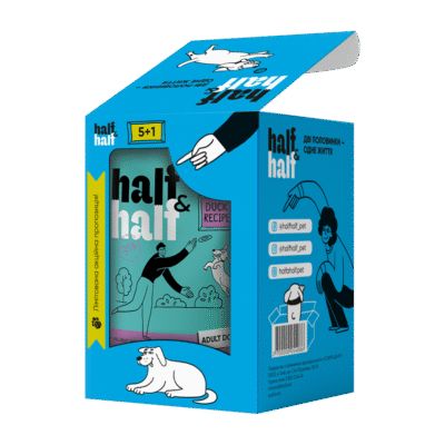 Half&Half вологий корм для дорослих собак, шматочки з качкою в соусі, набір "5+1", 600 г