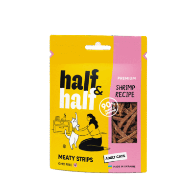Half&Half ласощі для дорослих котів, м'ясні смужечки з креветкою, 50 г